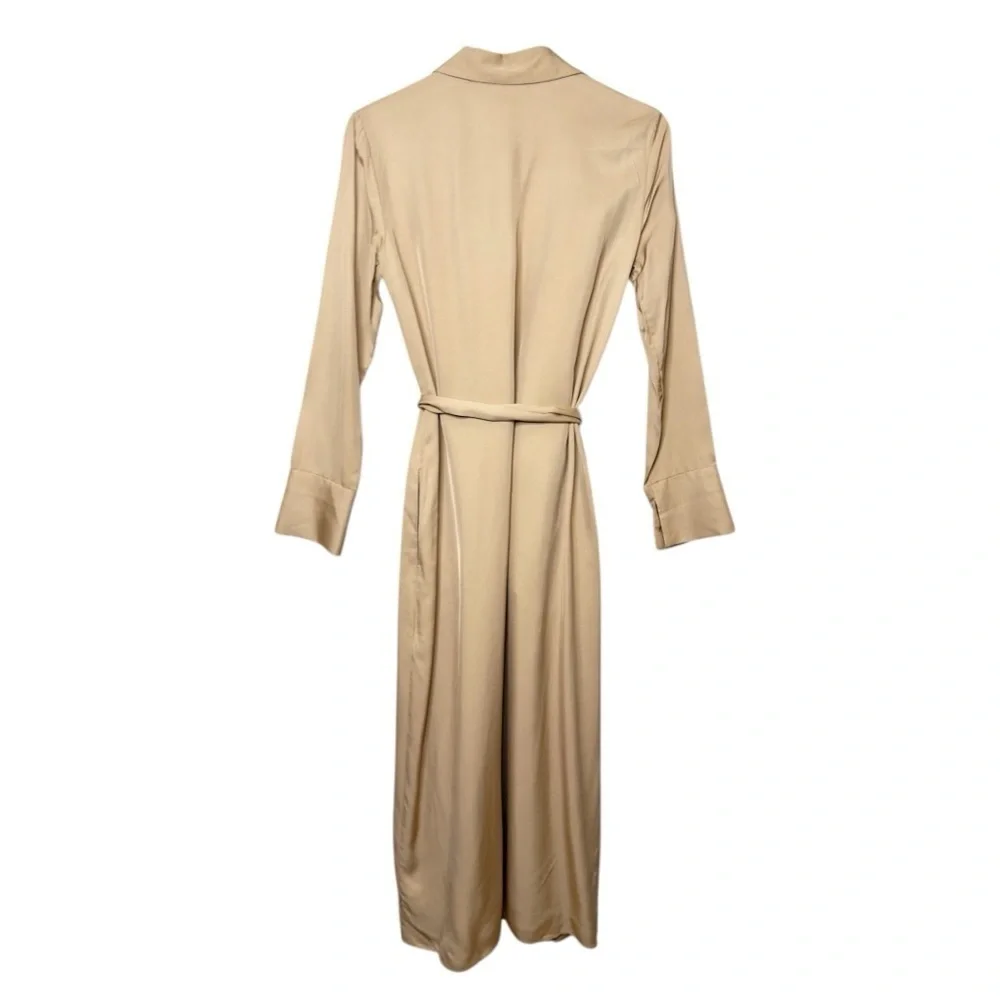 Zara Studio Safari Shirt Dress Tan Midi Belted Utility Quiet Luxury Sz XS